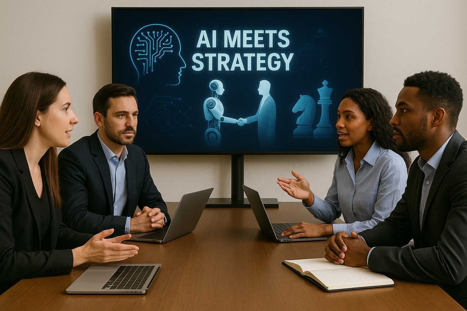 Marketing team discussing AI-driven strategies for business success